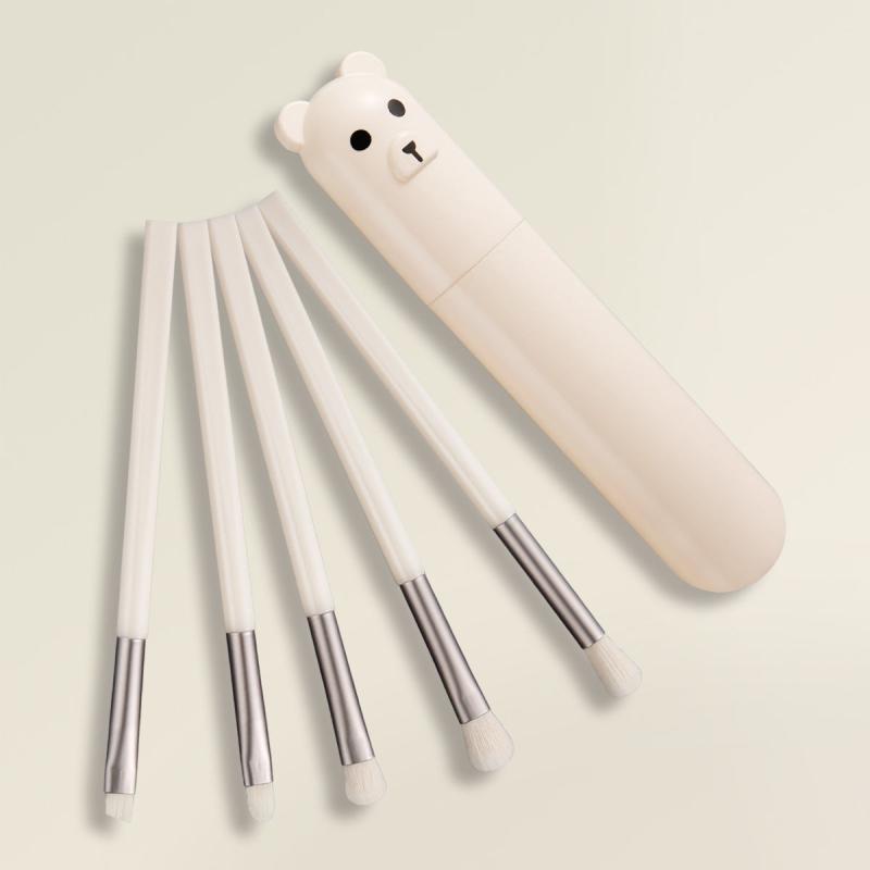 5 Piece Makeup Brush Set with Bear Storage Cartridge