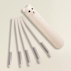 5 Piece Makeup Brush Set with Bear Storage Cartridge
