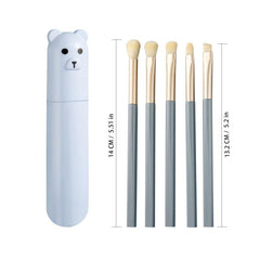 5 Piece Makeup Brush Set with Bear Storage Cartridge