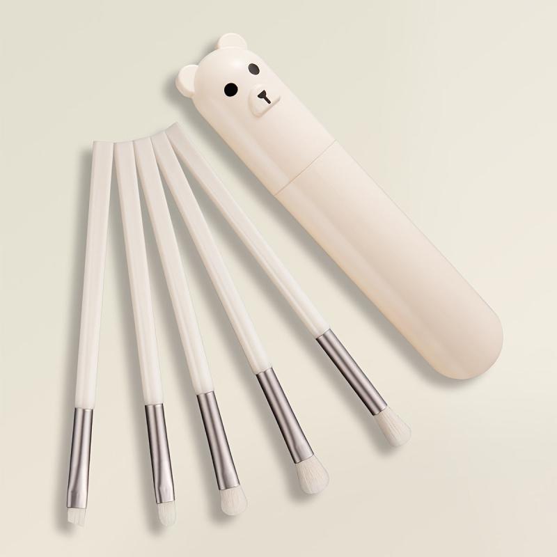 5 Piece Makeup Brush Set with Bear Storage Cartridge