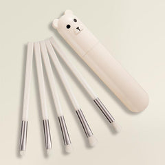 5 Piece Makeup Brush Set with Bear Storage Cartridge