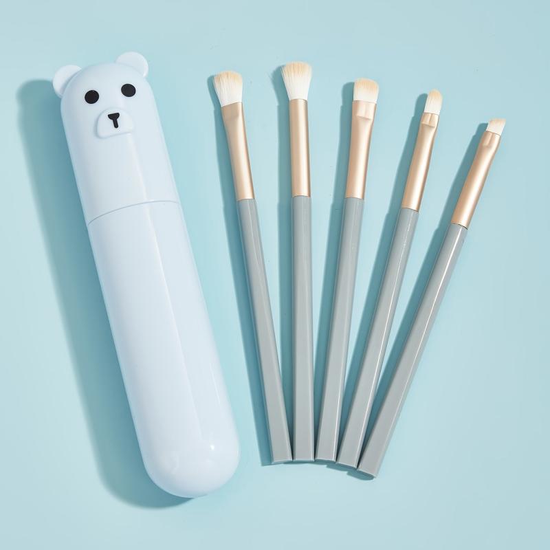 5 Piece Makeup Brush Set with Bear Storage Cartridge