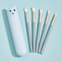 5 Piece Makeup Brush Set with Bear Storage Cartridge