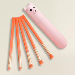 5 Piece Makeup Brush Set with Bear Storage Cartridge