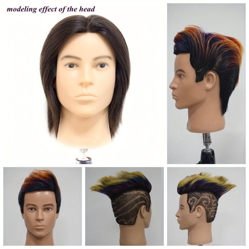 100% Human Hair Mannequin Head Men's 20 Hairdresser Practice