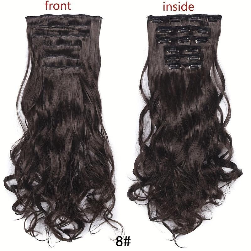 6pcs Wavy Curly Hair Extensions 16 Clip Synthetic Fiber Women