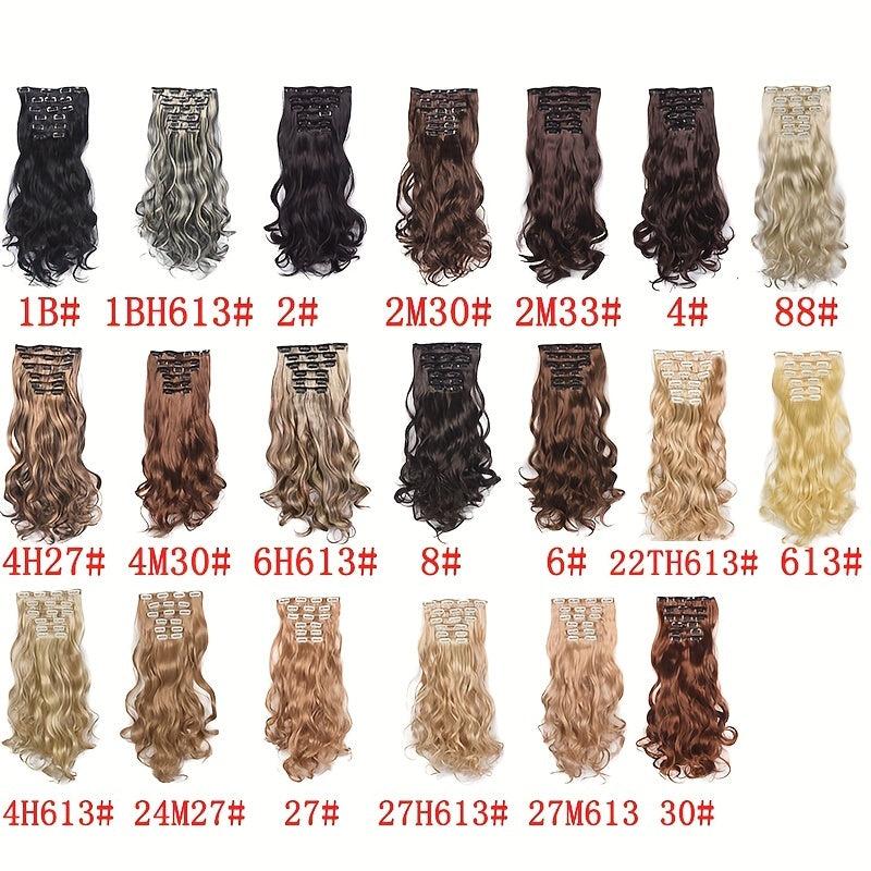 6pcs Wavy Curly Hair Extensions 16 Clip Synthetic Fiber Women
