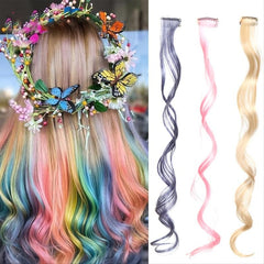 Y2K Long Curly Hair Extensions Clips Heat Resistant Wavy Colorful Hair for Party