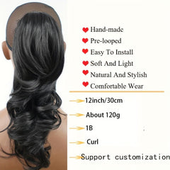 Long Curly Wavy Ponytail Extensions - Synthetic Clip In Hair Extensions