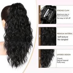 Long Curly Wavy Ponytail Extensions Synthetic Clip In Hair Extensions