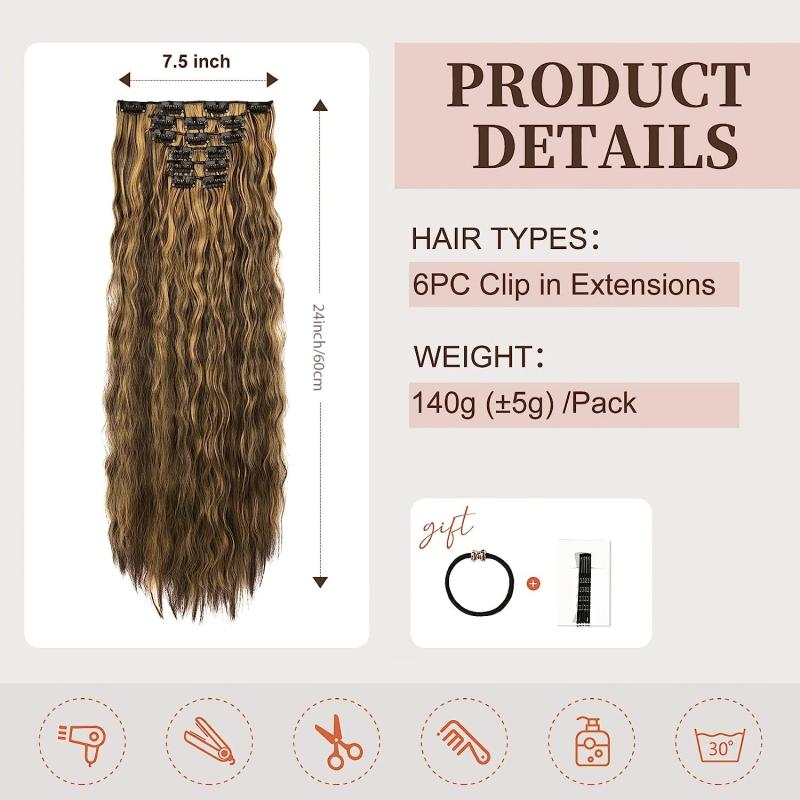 Curly Wavy Synthetic Hair Extensions 16 Clips In Thick Hair Invisible Full Head