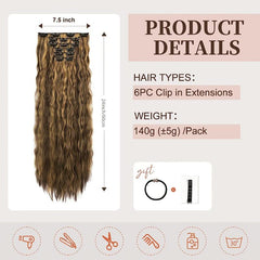 Curly Wavy Synthetic Hair Extensions 16 Clips In Thick Hair Invisible Full Head