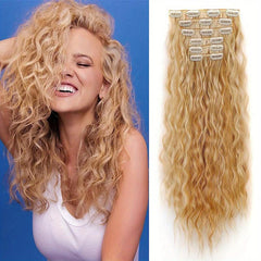Curly Wavy Synthetic Hair Extensions 16 Clips In Thick Hair Invisible Full Head