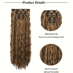 Curly Wavy Synthetic Hair Extensions 16 Clips In Thick Hair Invisible Full Head