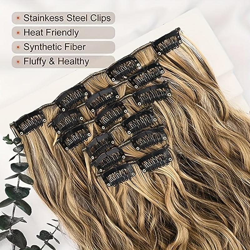 Curly Wavy Synthetic Hair Extensions 16 Clips In Thick Hair Invisible Full Head