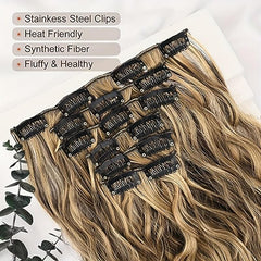 Curly Wavy Synthetic Hair Extensions 16 Clips In Thick Hair Invisible Full Head