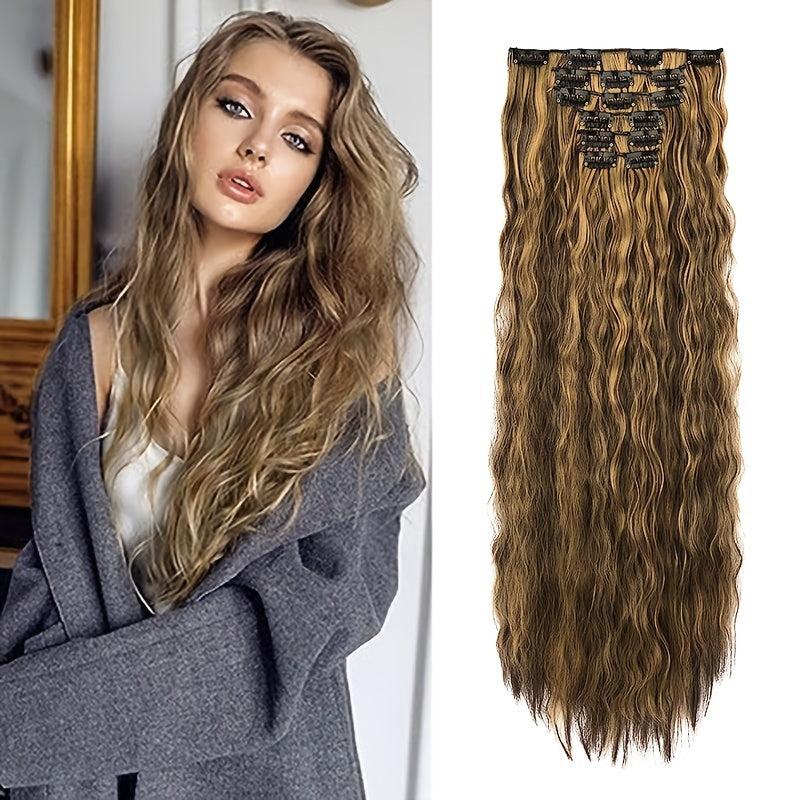 Curly Wavy Synthetic Hair Extensions 16 Clips In Thick Hair Invisible Full Head