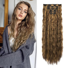Curly Wavy Synthetic Hair Extensions 16 Clips In Thick Hair Invisible Full Head