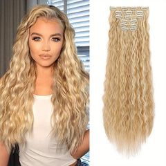Curly Wavy Synthetic Hair Extensions 16 Clips In Thick Hair Invisible Full Head