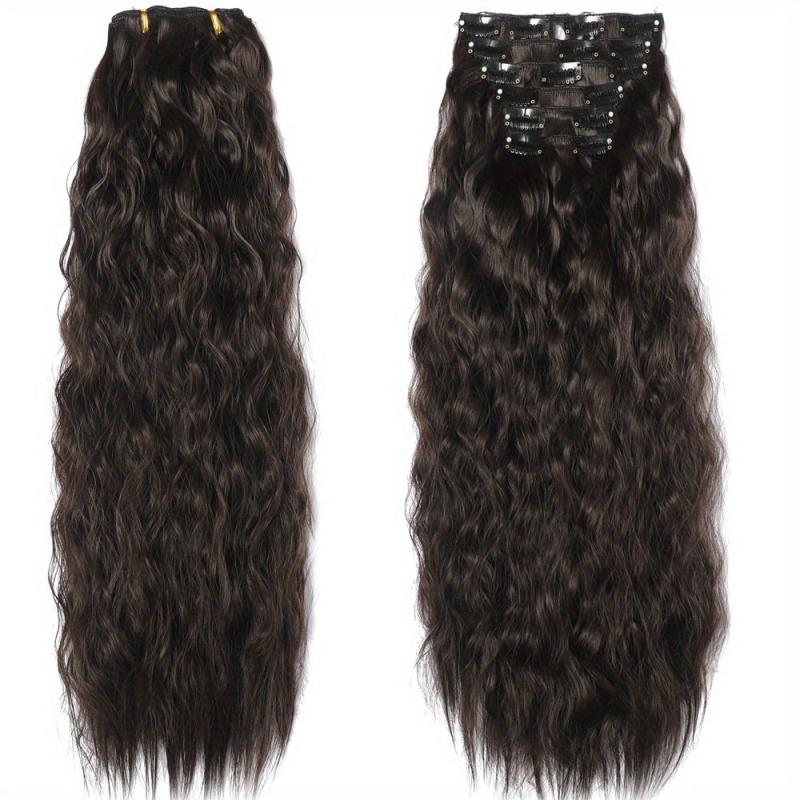 Brown Mixd Synthetic Clip On Hair Extension 6Pcs Set 50 Long Culy Hairpiece