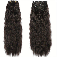 Brown Mixd Synthetic Clip On Hair Extension 6Pcs Set 50 Long Culy Hairpiece