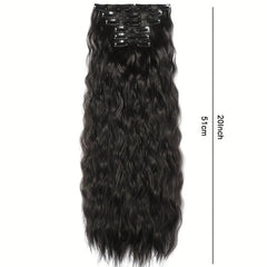 Brown Mixd Synthetic Clip On Hair Extension 6Pcs Set 50 Long Culy Hairpiece