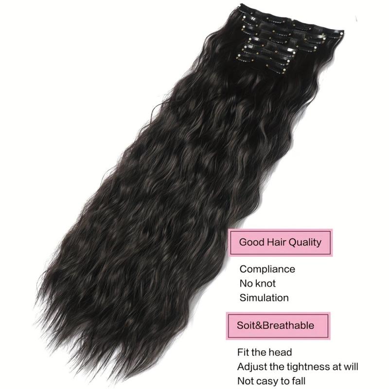 Brown Mixd Synthetic Clip On Hair Extension 6Pcs Set 50 Long Culy Hairpiece