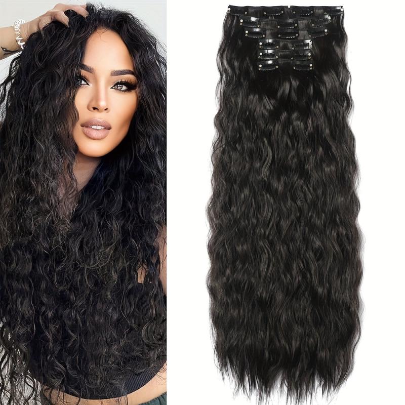 Brown Mixd Synthetic Clip On Hair Extension 6Pcs Set 50 Long Culy Hairpiece