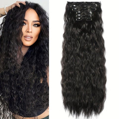 Brown Mixd Synthetic Clip On Hair Extension 6Pcs Set 50 Long Culy Hairpiece