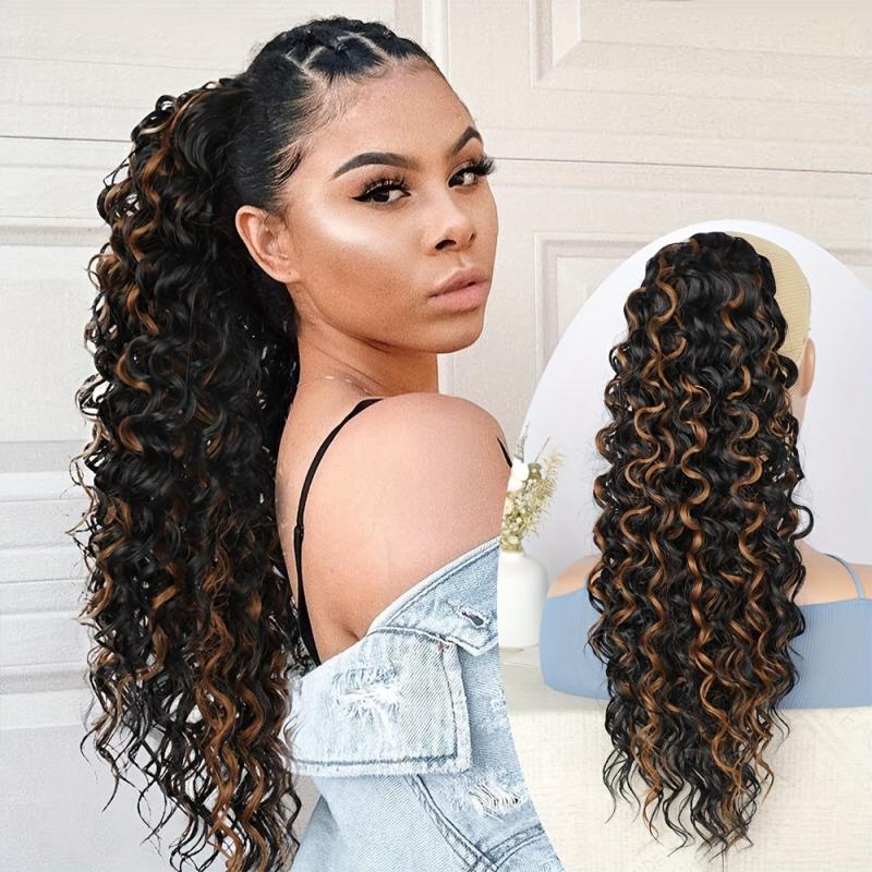 Curly Wavy Drawstring Ponytail Extension Hair Piece for Women