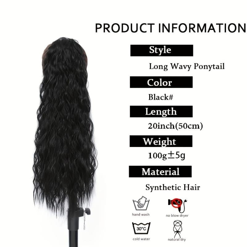 Long Corn Wave Ponytail Extensions Magic Paste Heat Resistant Wavy Synthetic
