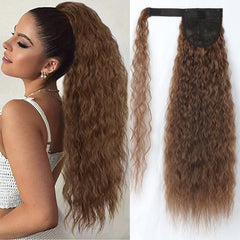 Long Corn Wave Ponytail Extensions Magic Paste Heat Resistant Wavy Synthetic