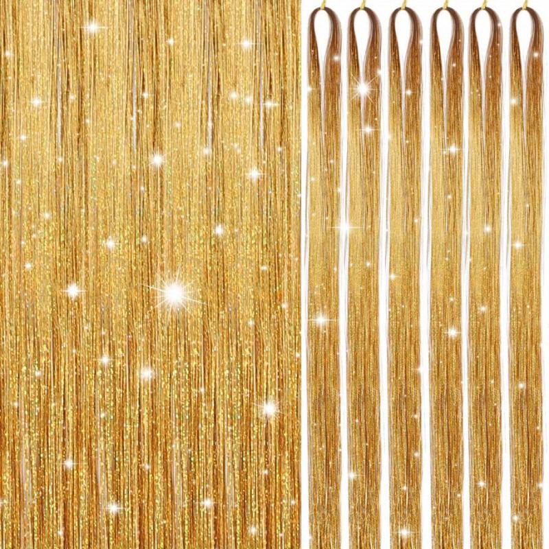 Y2K Tinsel Hair Extension 6pcs 45-72 Cm Sparkle Glitter Rainbow Colored