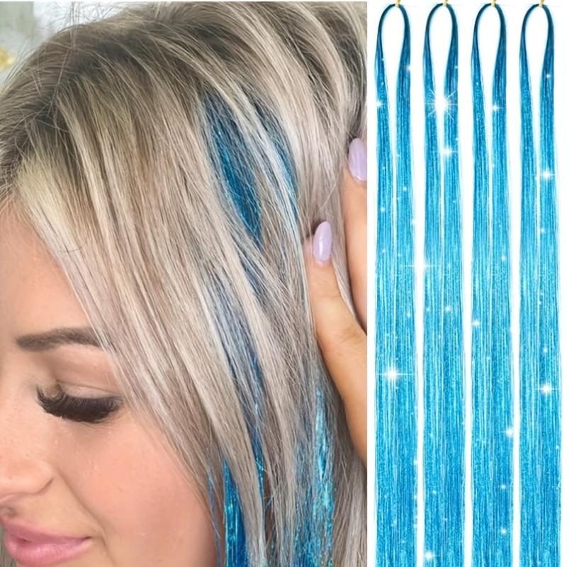 Y2K Tinsel Hair Extension 6pcs 45-72 Cm Sparkle Glitter Rainbow Colored