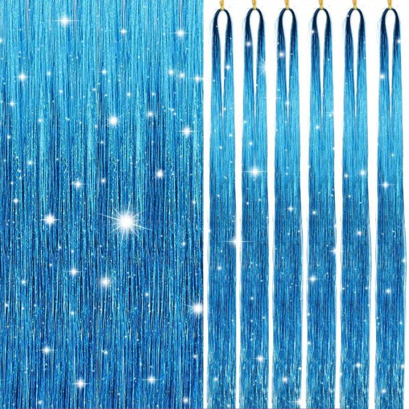 Y2K Tinsel Hair Extension 6pcs 45-72 Cm Sparkle Glitter Rainbow Colored