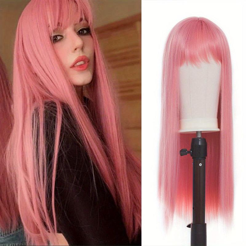 Red Long Straight Hair Wigs With Bangs Synthetic Rose Net Hair Wigs