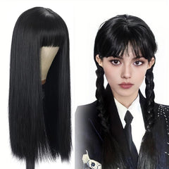 Red Long Straight Hair Wigs With Bangs Synthetic Rose Net Hair Wigs