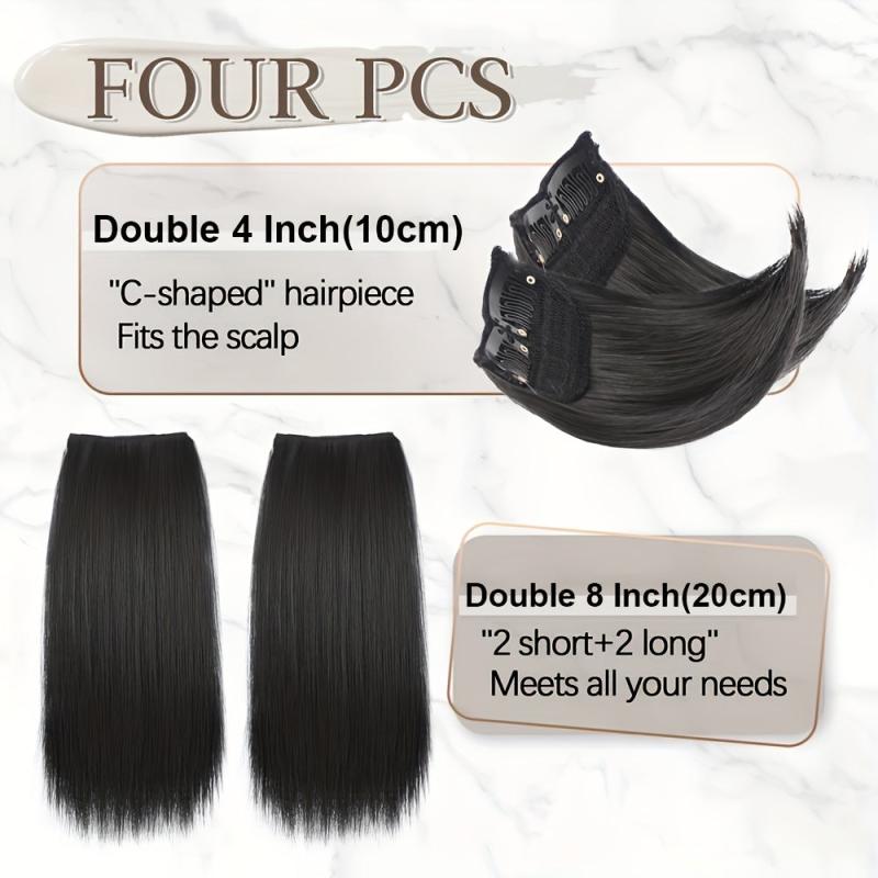 4 PCS Synthetic Hair Toppers for Women Invisible Clips Hair Extensions