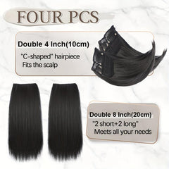 4 PCS Synthetic Hair Toppers for Women Invisible Clips Hair Extensions