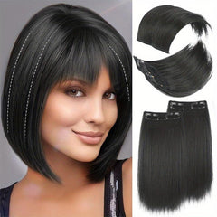 4 PCS Synthetic Hair Toppers for Women Invisible Clips Hair Extensions