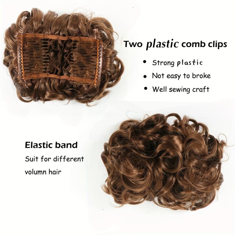Messy Curly Hair Bun with Comb Clips Chignon Hairpiece Updo Cover Hair