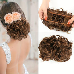 Messy Curly Hair Bun with Comb Clips Chignon Hairpiece Updo Cover Hair