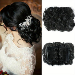 Messy Curly Hair Bun with Comb Clips Chignon Hairpiece Updo Cover Hair