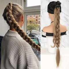 Long Braided Ponytail Hair Extensions 28 cm Synthetic Fiber Hair Extensions