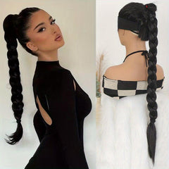 Long Braided Ponytail Hair Extensions 28 cm Synthetic Fiber Hair Extensions
