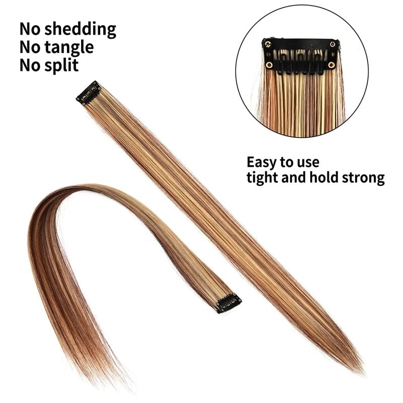 10pcs Brown Blonde Synthetic Clip in Hair Extensions 55 Long Hairpiece