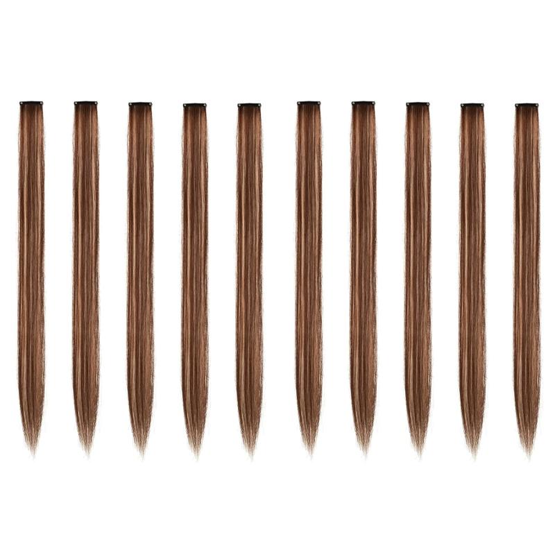 10pcs Brown Blonde Synthetic Clip in Hair Extensions 55 Long Hairpiece