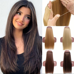 Curly Fish Line Hair Synthetic Natural Hidden Secret False Hair