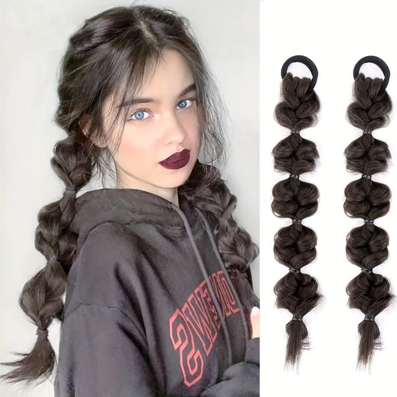 2pcs Long Bubble Ponytail Extensions Soft Synthetic Hair Piece