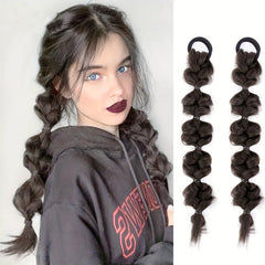 2pcs Long Bubble Ponytail Extensions Soft Synthetic Hair Piece